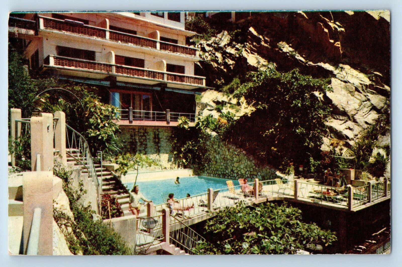 Acapulco Guerrero Mexico Postcard Hotel Mirador Tropical Swimming Pool 1957
