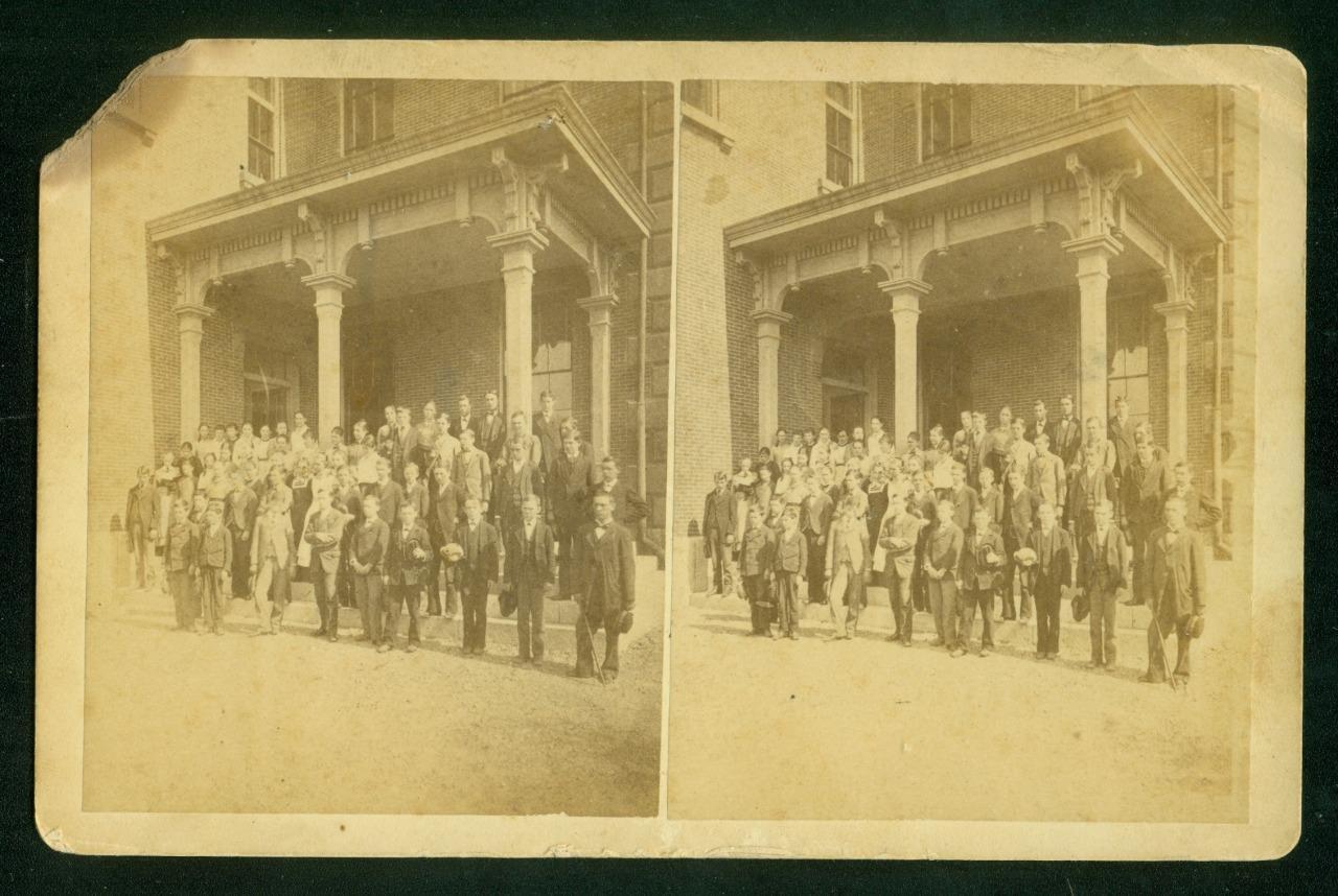 a823, Anon Stereoview, # -, Students of Andover High School, MA, 1870s, RARE