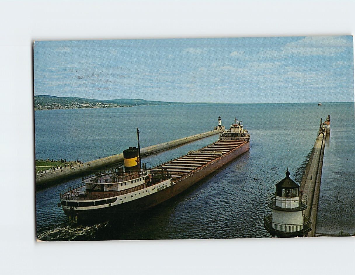 Postcard Giant Freighter Duluth-Superior Harbor Minnesota USA