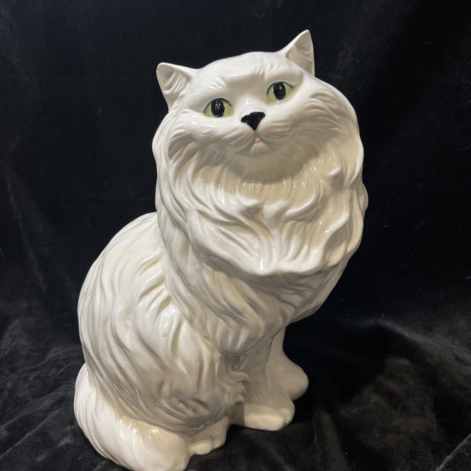 Vintage Large White Ceramic Persian Cat Statue Figurine Sitting 14” tall