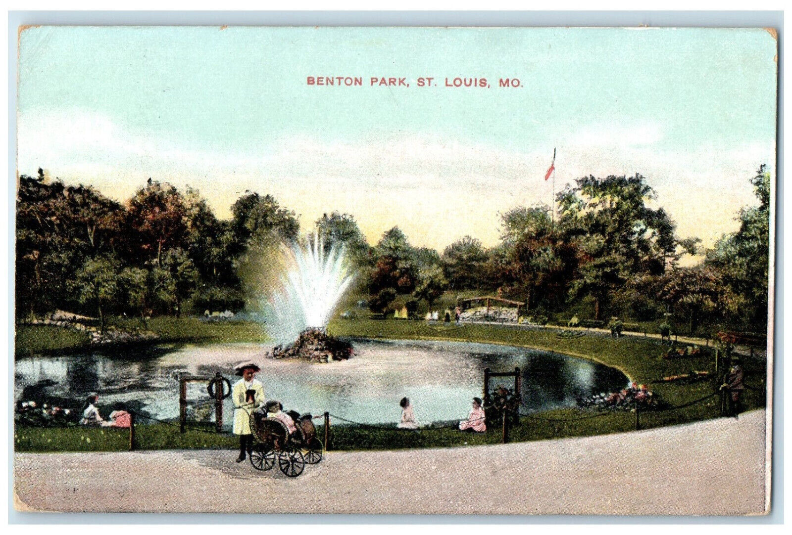 1908 Fountain at Benton Park St. Louis Missouri MO Antique Posted Postcard