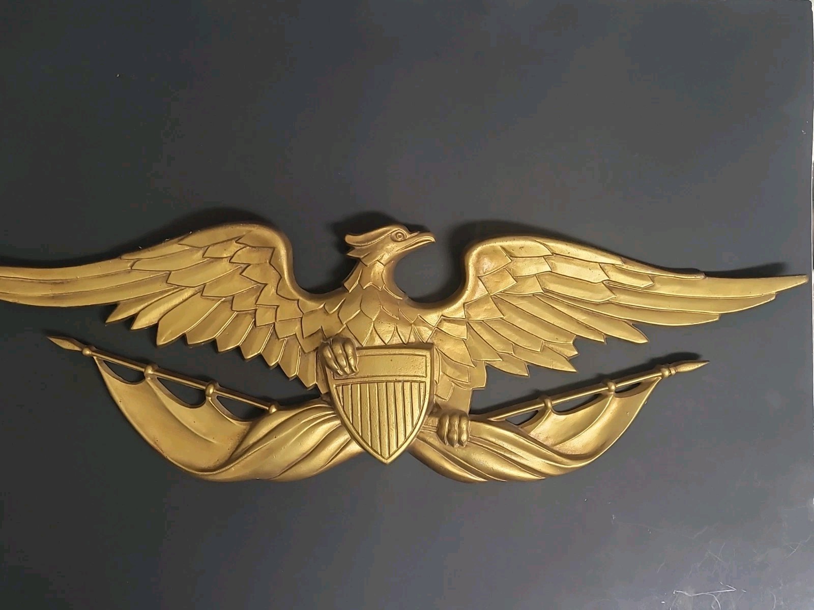 Vintage Sexton Metal Eagle Bird Wall Plaque with Shield and Wings Spread 27 Vintage Sexton Metal Eagle Bird Wall Plaque with Shield and Wings Spread 27
