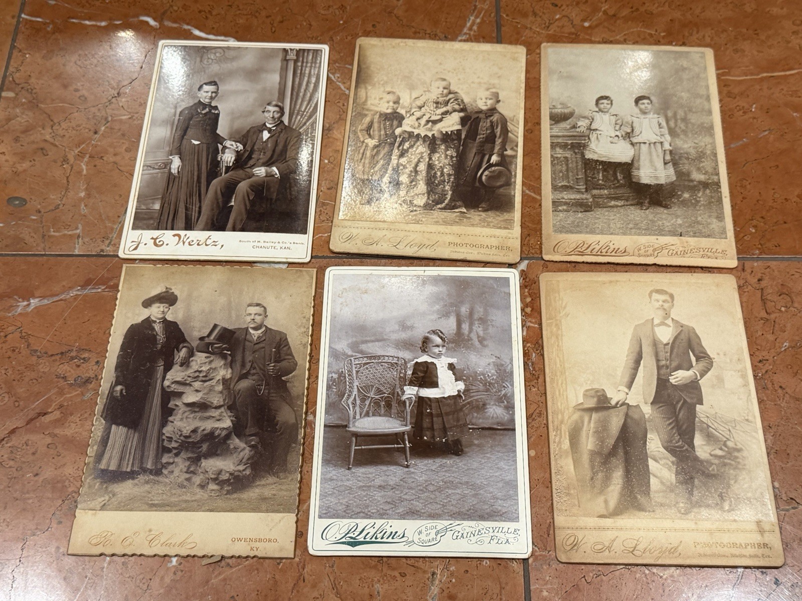 VICTORIAN CABINET CARD PHOTOGRAPHS ANTIQUE LOT 6 SEPIA LIKINS LLOYD WERTZ CLARKS