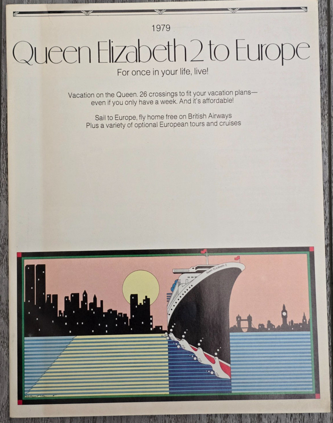 1979 Cunard Queen Elizabeth 2 QE2 Europe Cruise Brochure 31 Pages Ship Liner