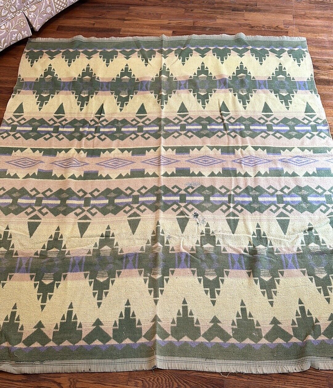 Vintage Aztec 1940s Cotton Camp Blanket 