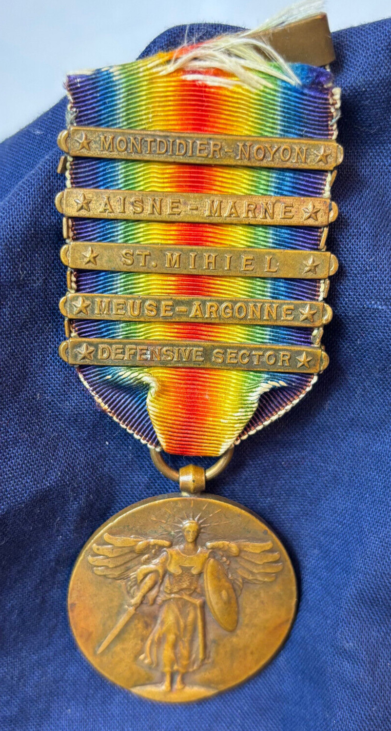 WW1 Victory Medal 5 Campaign Bars Defensive Sector St. Mihiel Aisne Marne Meuse