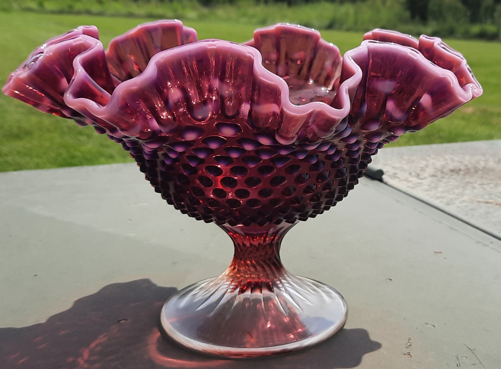 Fenton Dark Plum Opalescent Hobnail Large Compote - 10
