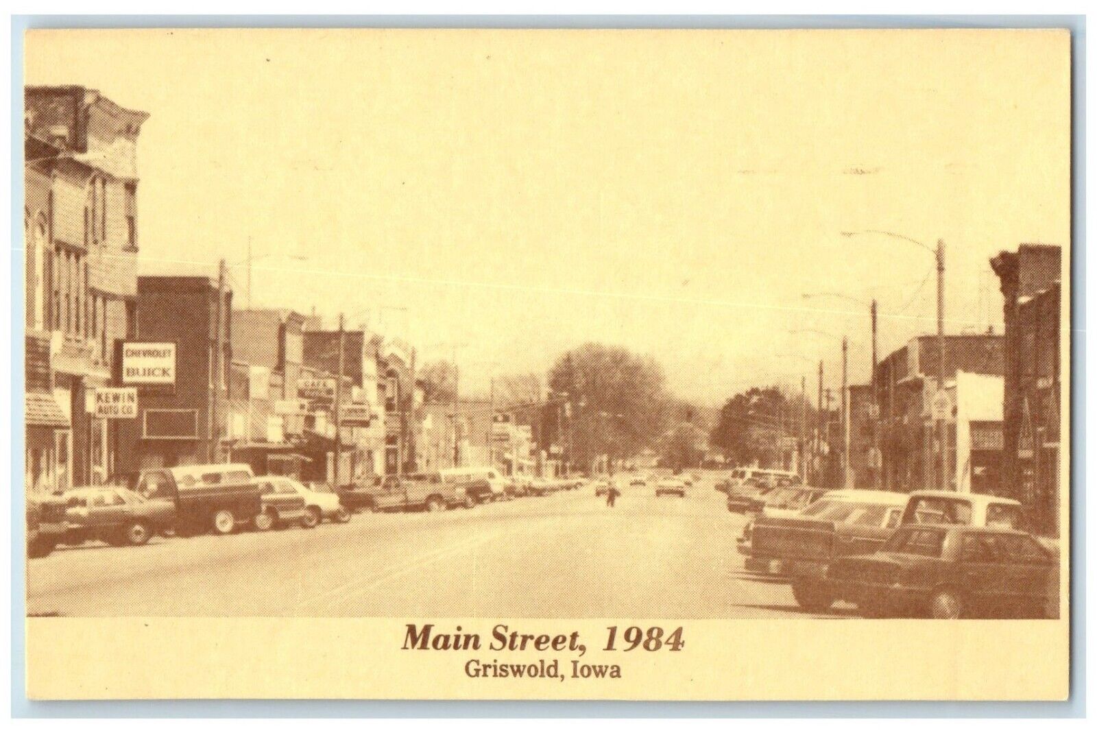 c1930's Main Street Chevrolet Cafe Cars Scene Griswold Iowa IA Vintage Postcard