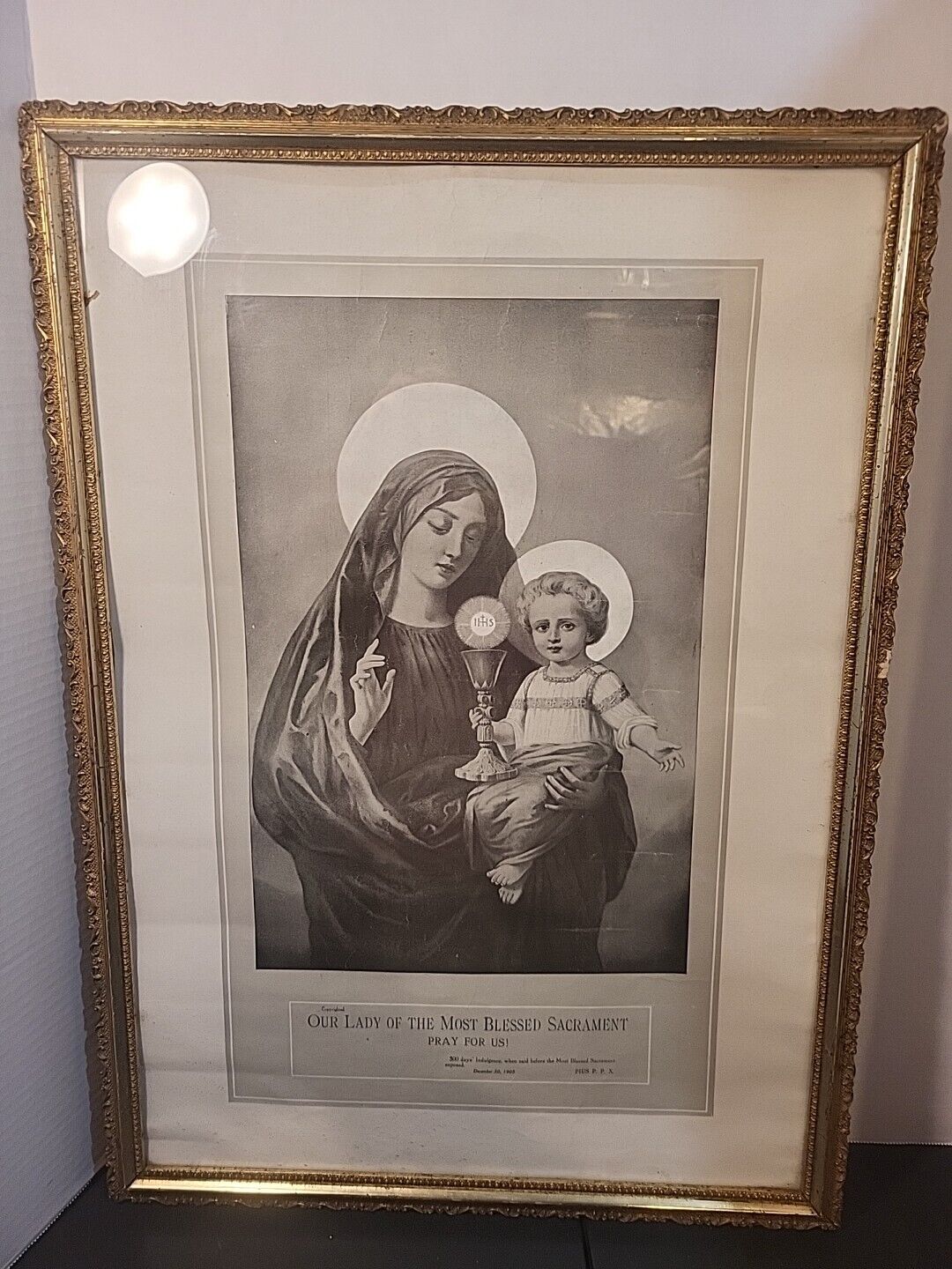 Antique 17x24 Print Framed Our Lady Of The Most Blessed Sacrament Pray For Us 
