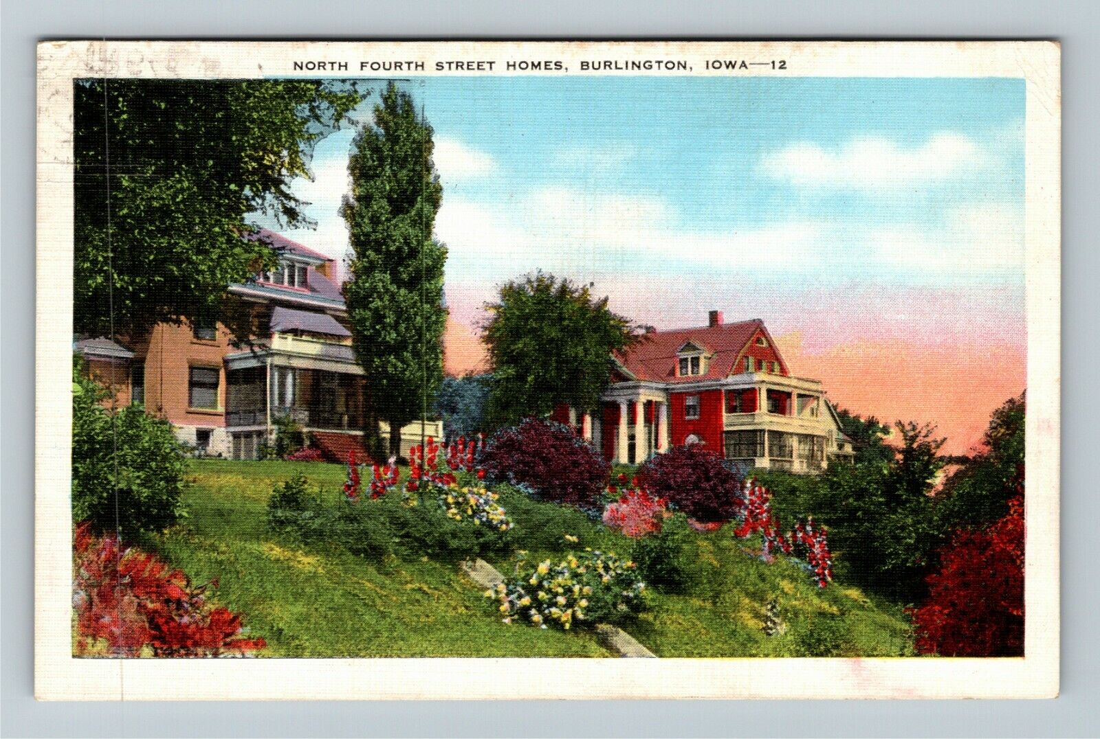 Burlington IA-Iowa, North Fourth Street Homes Vintage Postcard