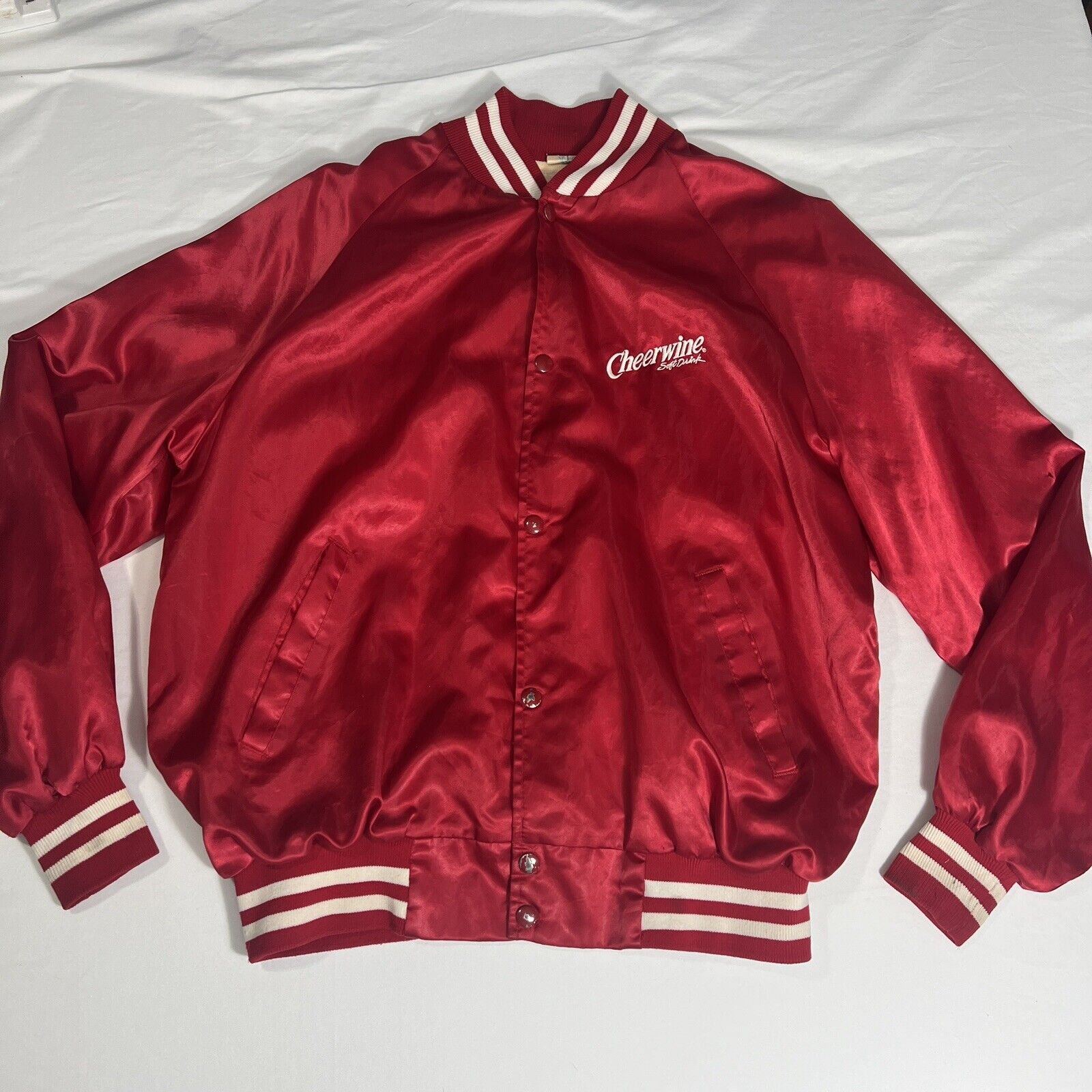 Vintage 80’s Cheerwine Soft drink Bomber Satin Jacket Soda Made In The USA XL