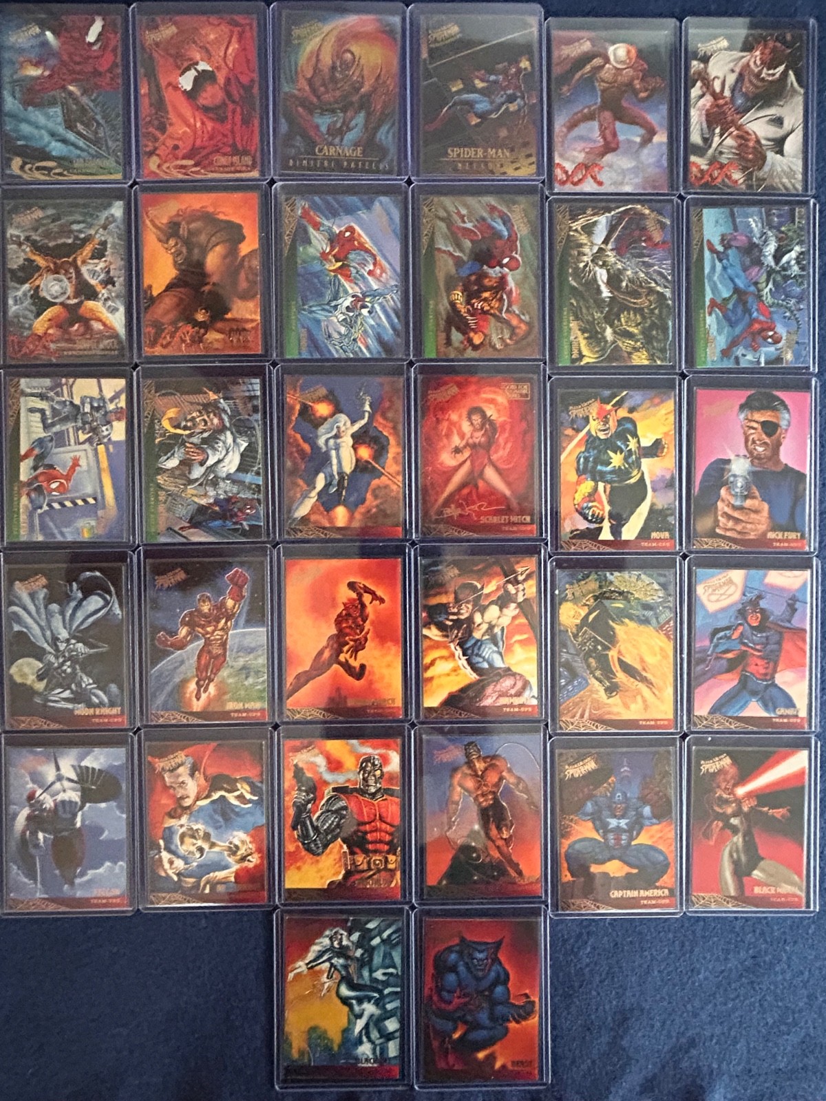 1995 Lot of 32 Marvel Fleer Cards Spider-Man Iron Man Captain America Carnage