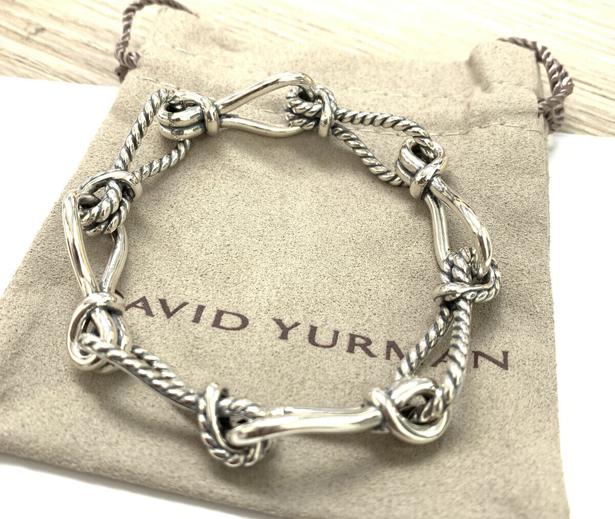 DAVID YURMAN Sterling Silver 14mm Thoroughbred Loop Chain Bracelet Size Medium