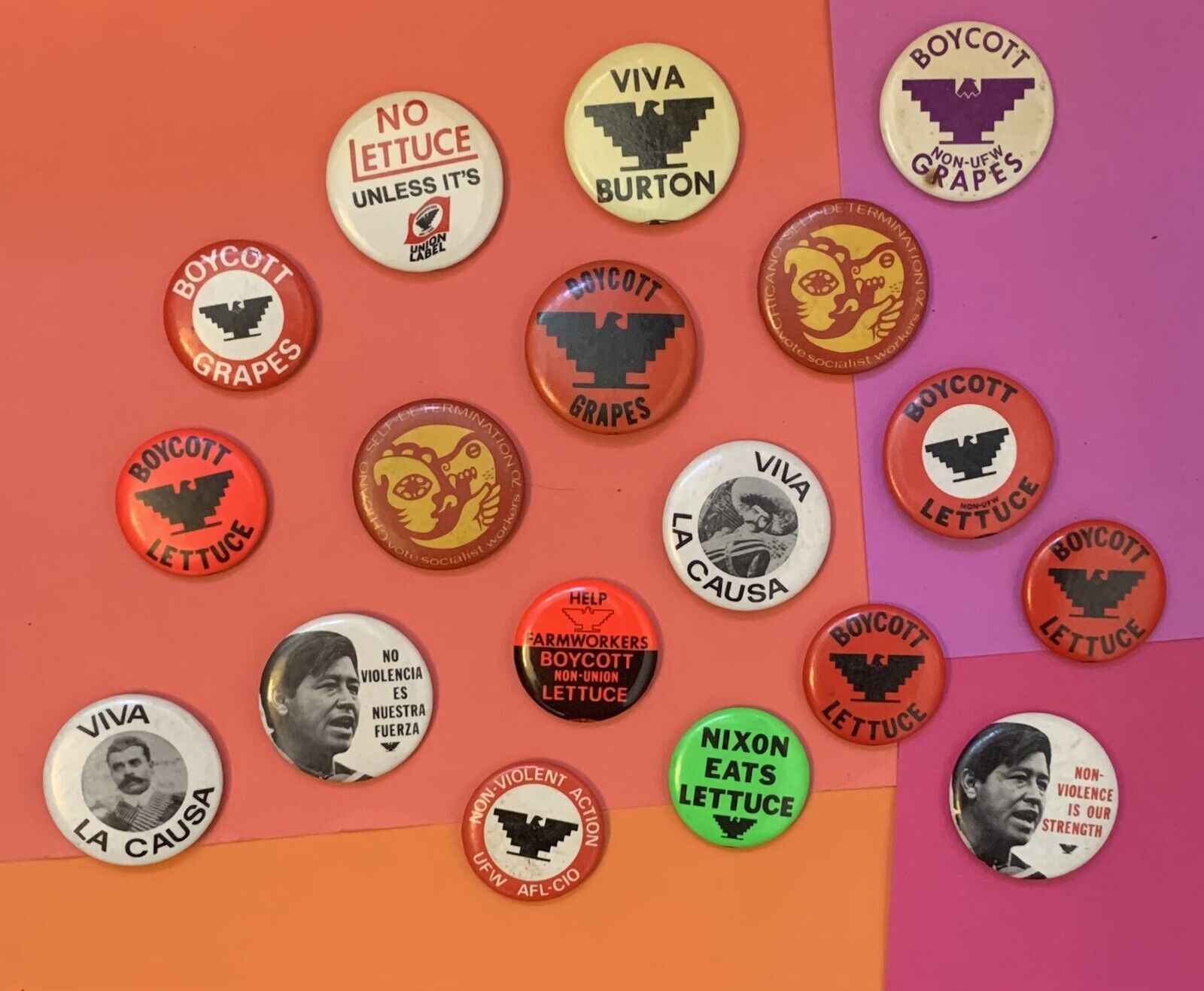 Lot Of 18 Vintage UFW Farmworker Button Pins 1960s 1970s