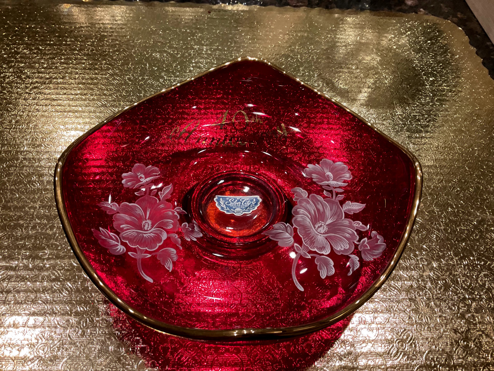 Vintage Viking Epic Red Glass Round Lipped Bon Bon - 6602 - 40th Anniversary