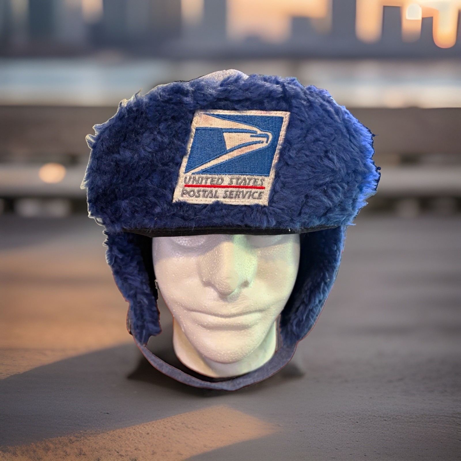 Vintage United States Postal Service USPS Logo Blue Winter Hat Faux Fur Ear Flap Vintage United States Postal Service USPS Logo Blue Winter Hat Faux Fur Ear Flap