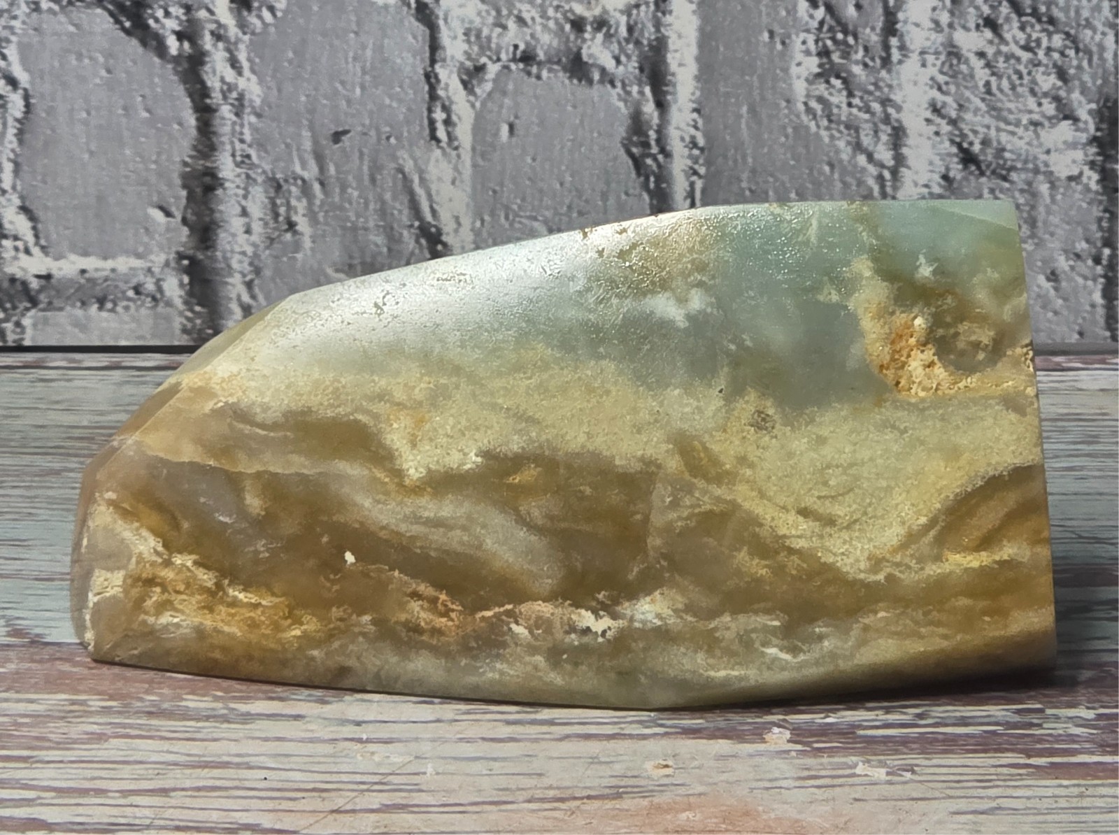 Natural Caribbean Calcite Polished Freeform – Scenic Ocean Landscape
