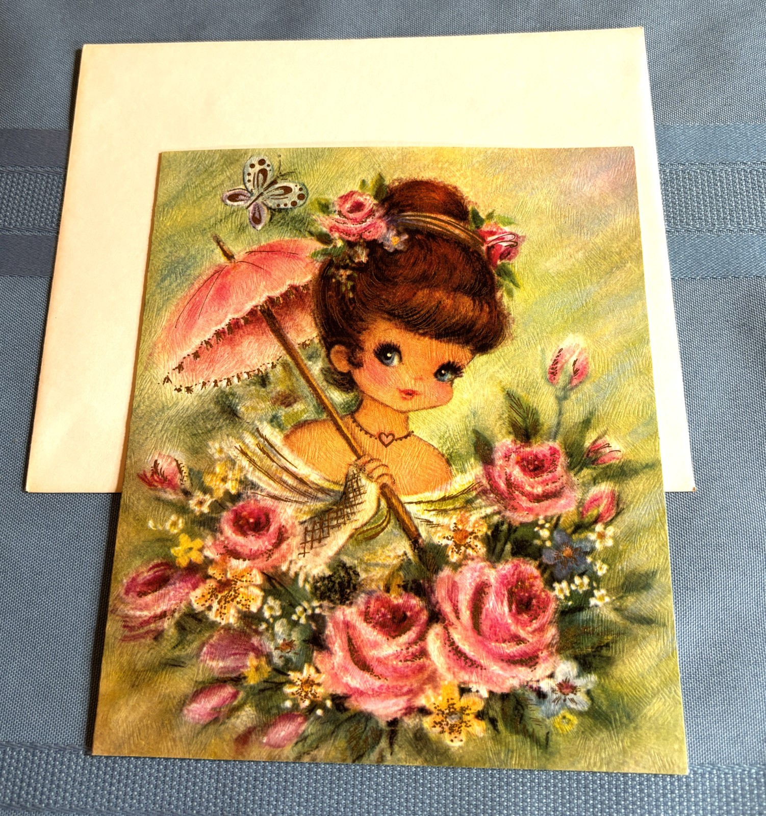 Oversize Vintage Unused Select Card Birthday Greeting Card Pretty Parasol Girl Oversize Vintage Unused Select Card Birthday Greeting Card Pretty Parasol Girl