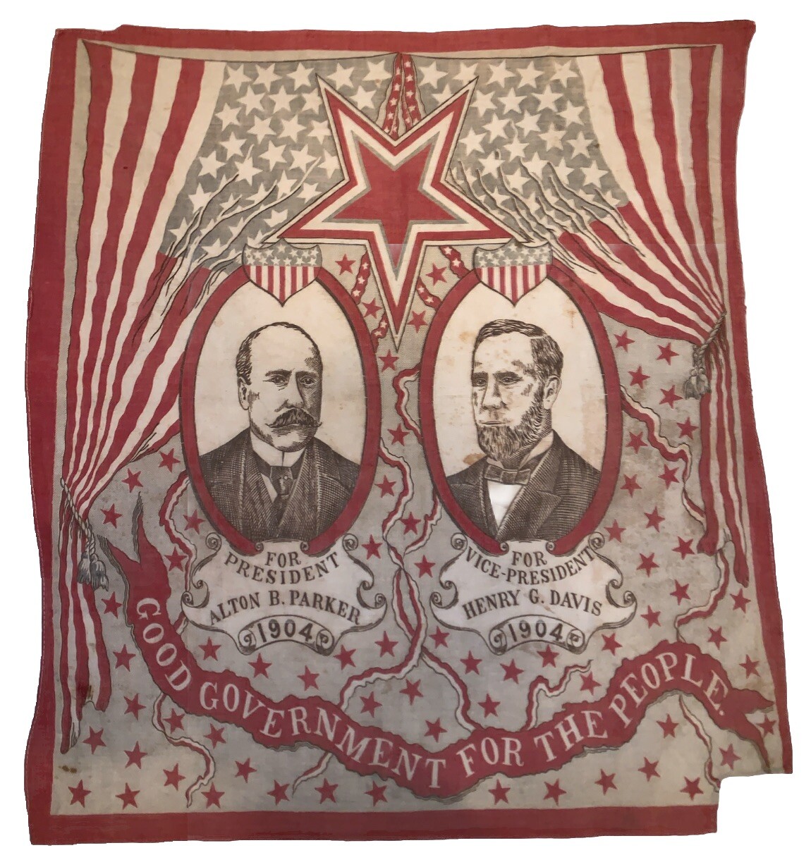 1904, ALTON B. PARKER & HENRY G. DAVIS, PRESIDENTIAL CAMPAIGN BANDANA, 22\