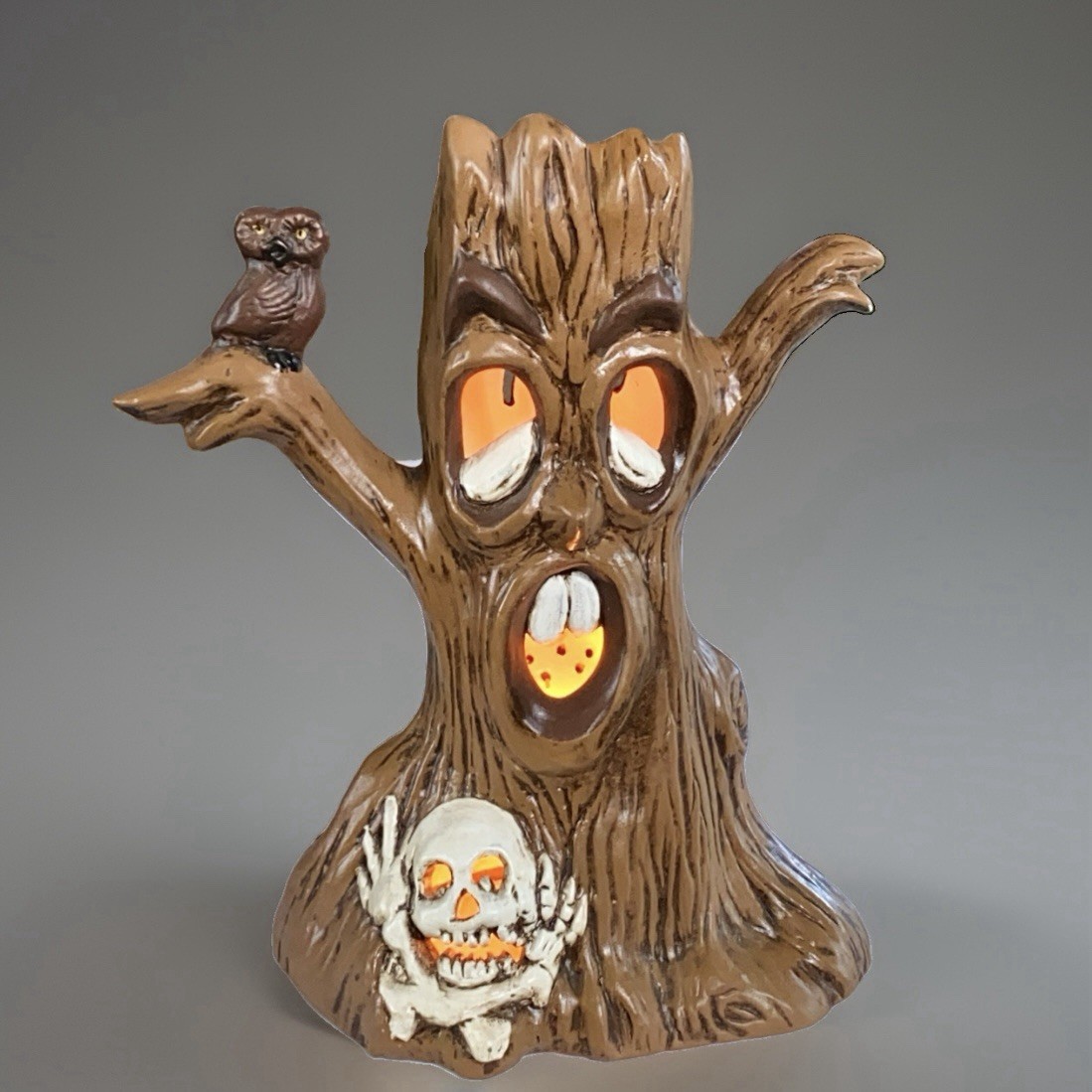 Vtg 1978 Ceramic Lighted Halloween Tree Double Sided Spooky Tree Skull Owl 12\ Vtg 1978 Ceramic Lighted Halloween Tree Double Sided Spooky Tree Skull Owl 12\