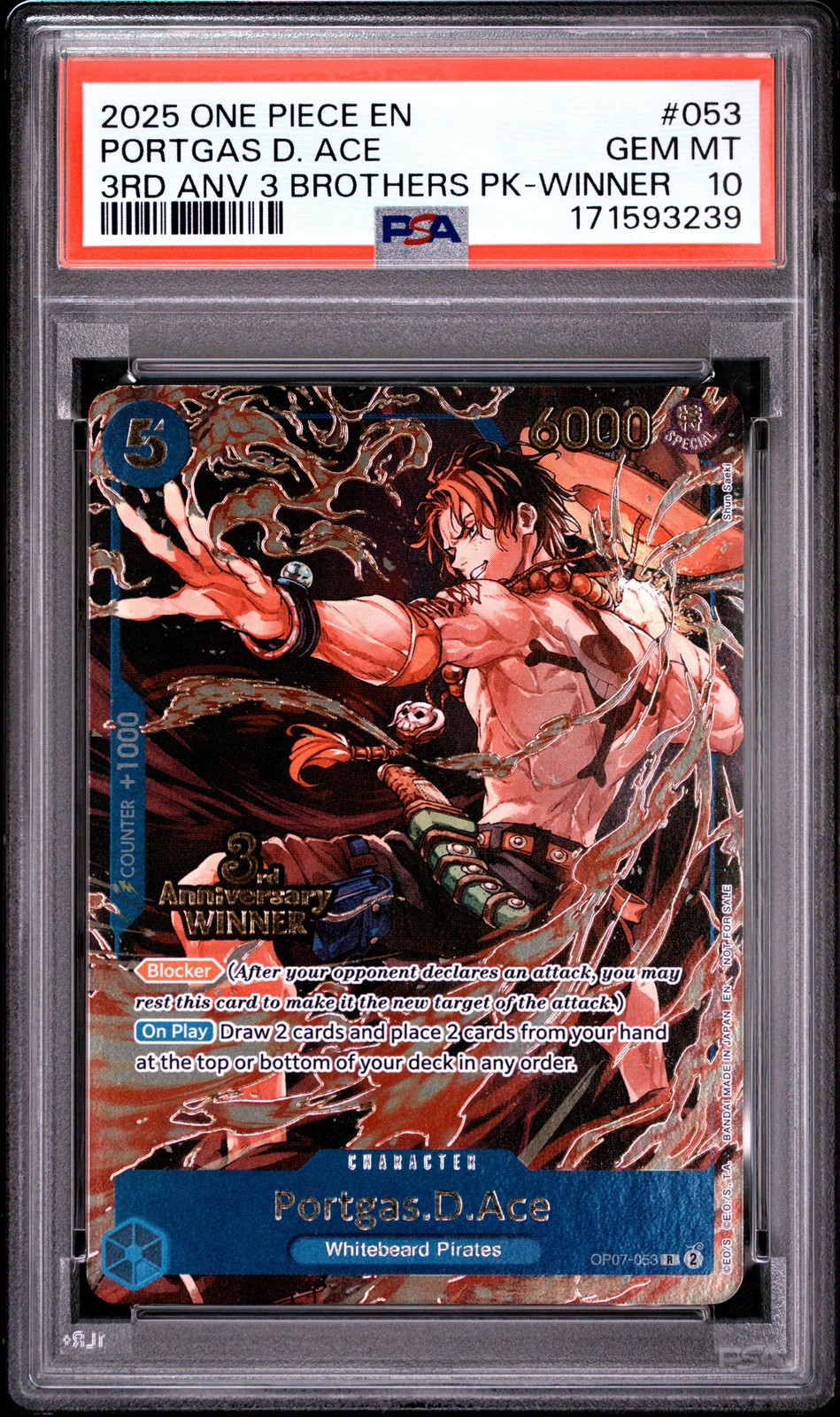 Portgas D. Ace 053 3rd Anniversary Winner One Piece PSA 10 Portgas D. Ace 053 3rd Anniversary Winner One Piece PSA 10