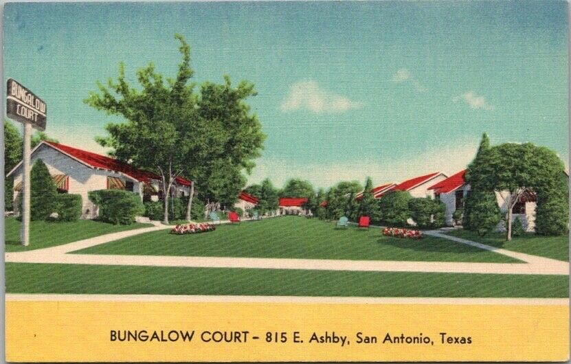 SAN ANTONIO, Texas Postcard BUNGALOW COURT 815 East Ashby / Linen c1950s Unused