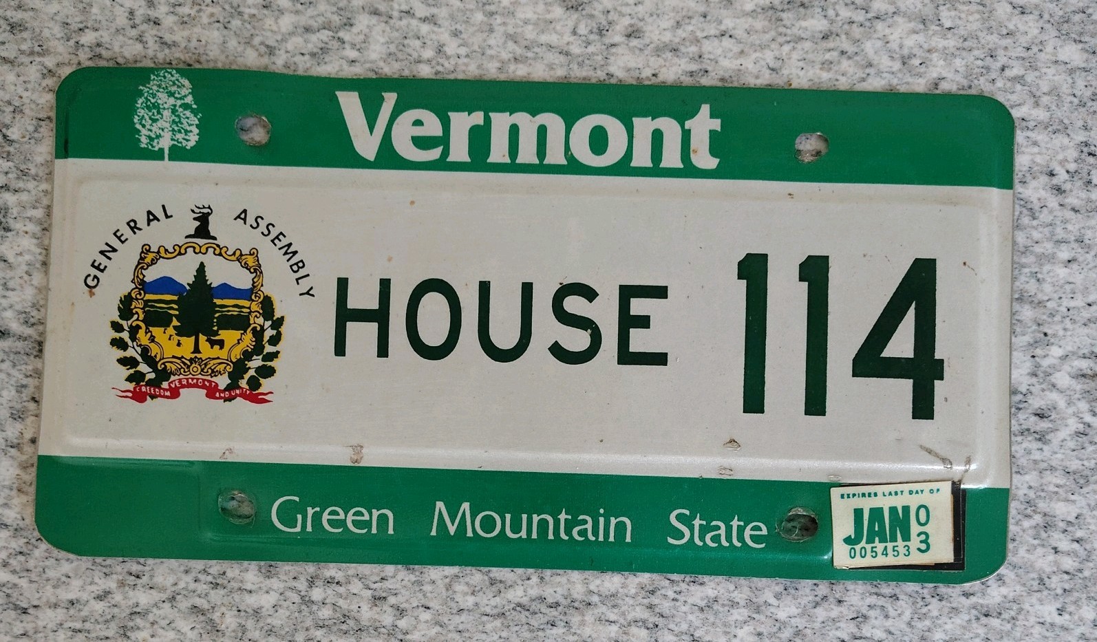 2003 Vermont 3 DIGIT(114)HOUSE License Plate Tag Original 2003 Vermont 3 DIGIT(114)HOUSE License Plate Tag Original