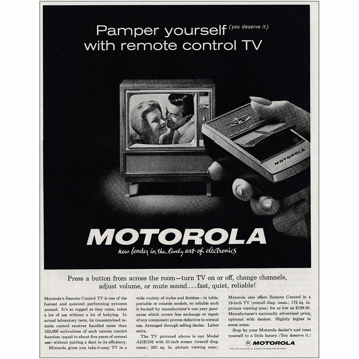 1962 Motorola: Pamper Yourself With Remote Control TV Vintage Print Ad