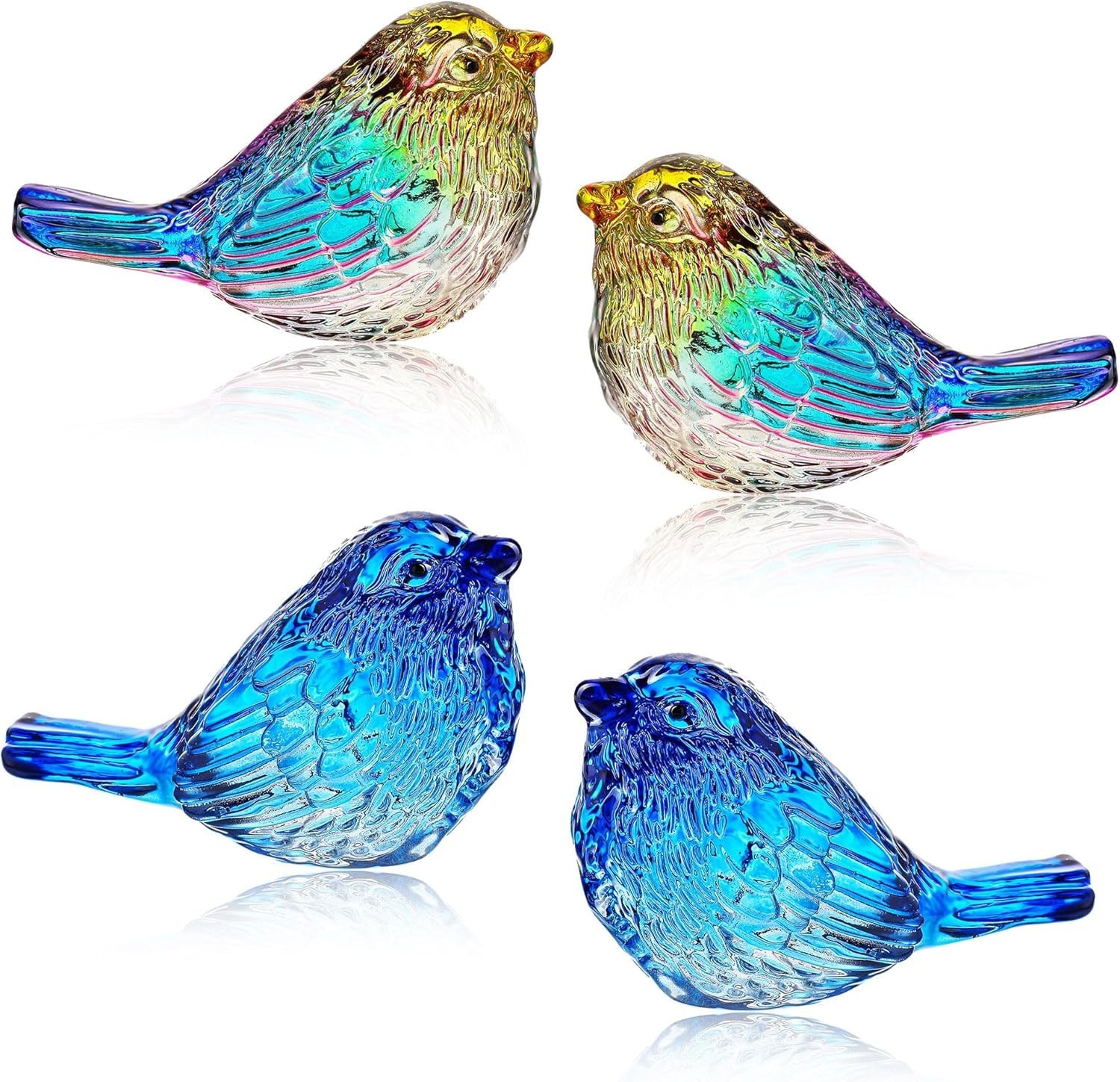 HDCRYSTALGIFTS Set 4 Crystal Bird Figurines - 3\'\' Art Glass Animals Sculptures G