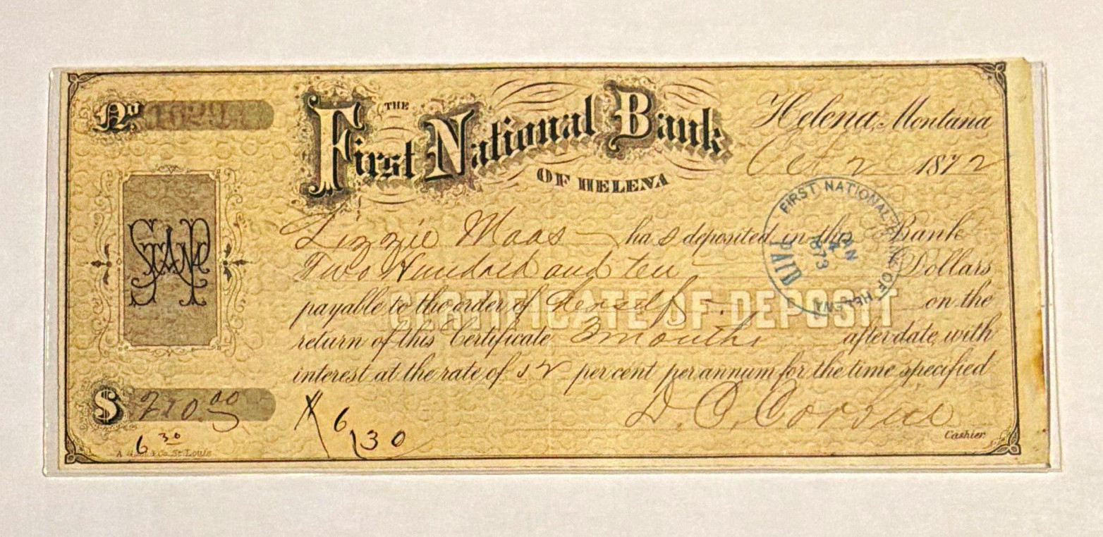 Confirm: 1872 Helena MT $210 CD or 1893 Mexico $2 bank check
