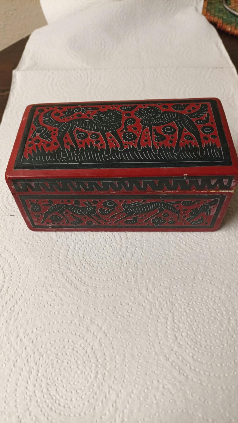 Traditional small Olinalá box, a vessel showcasing the Mexican lacquer technique Traditional small Olinalá box, a vessel showcasing the Mexican lacquer technique