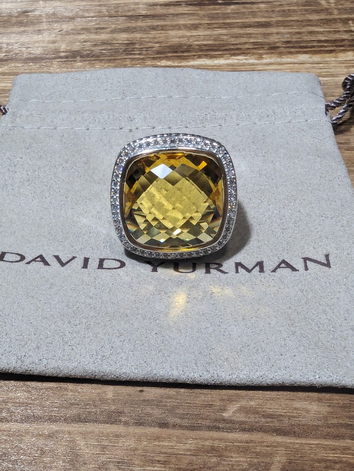 David Yurman Albion 925 Silver 20mm Albion Lemon Citrine & Diamond Ring Sz 8