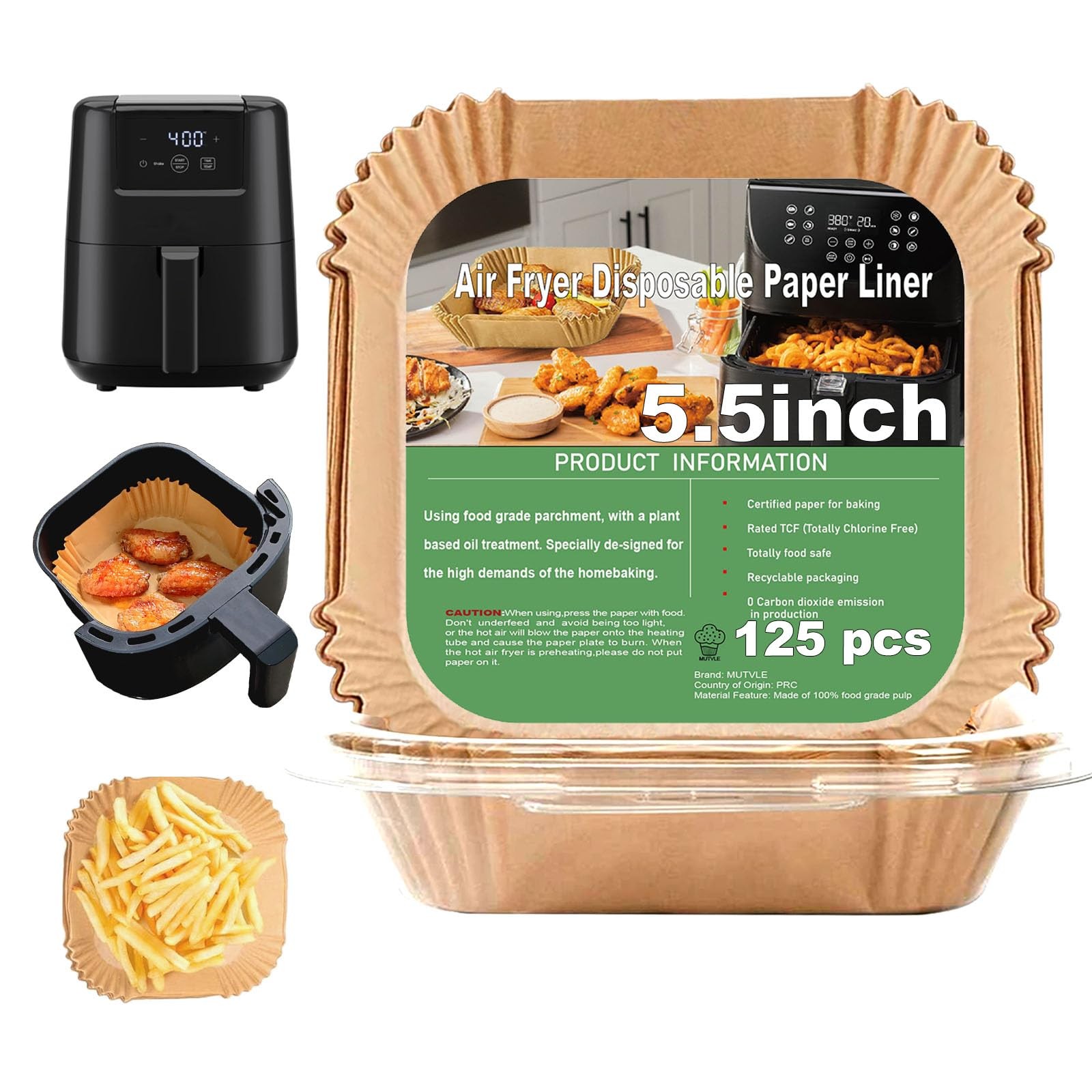 2 QT Air Fryer Liners for CHEFMAN 2 Qt Mini 5.5 Inch Square, Natural 2 QT Air Fryer Liners for CHEFMAN 2 Qt Mini 5.5 Inch Square, Natural