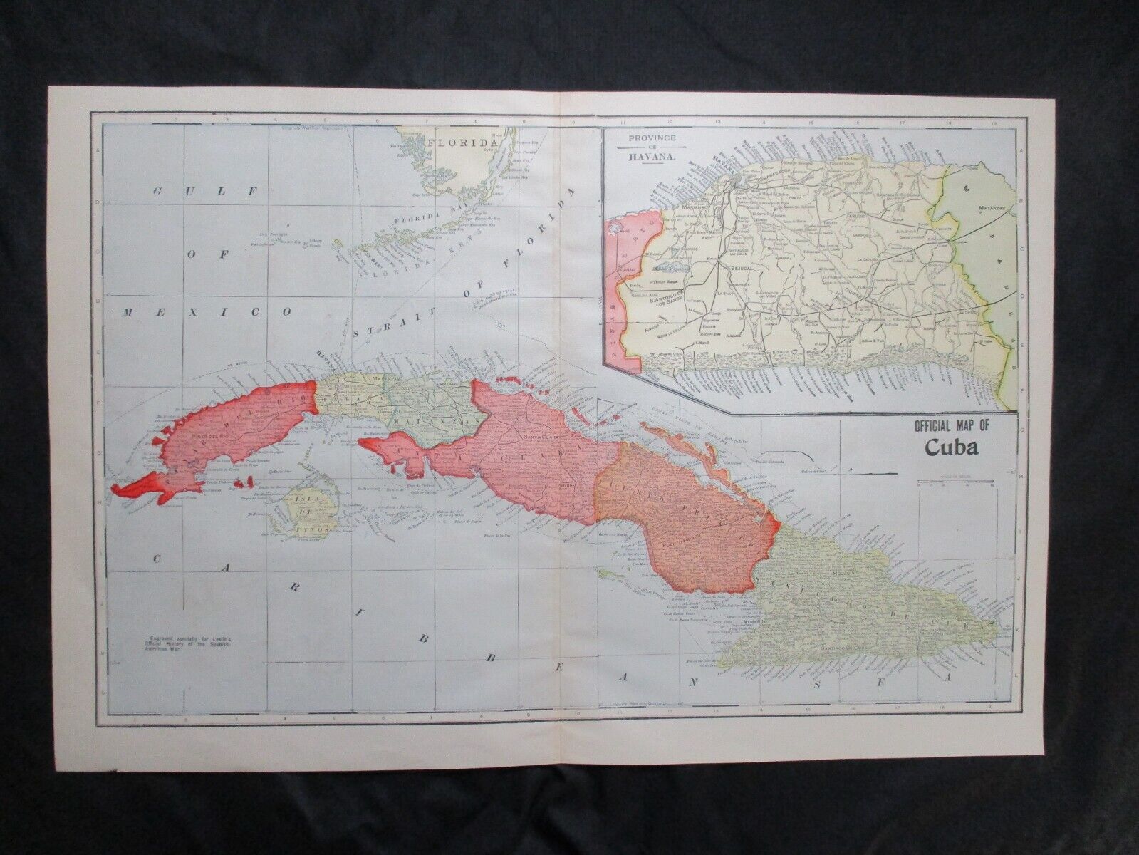 1899  Spanish American War Lithograph Map of Cuba - FRAME FOR A GIFT