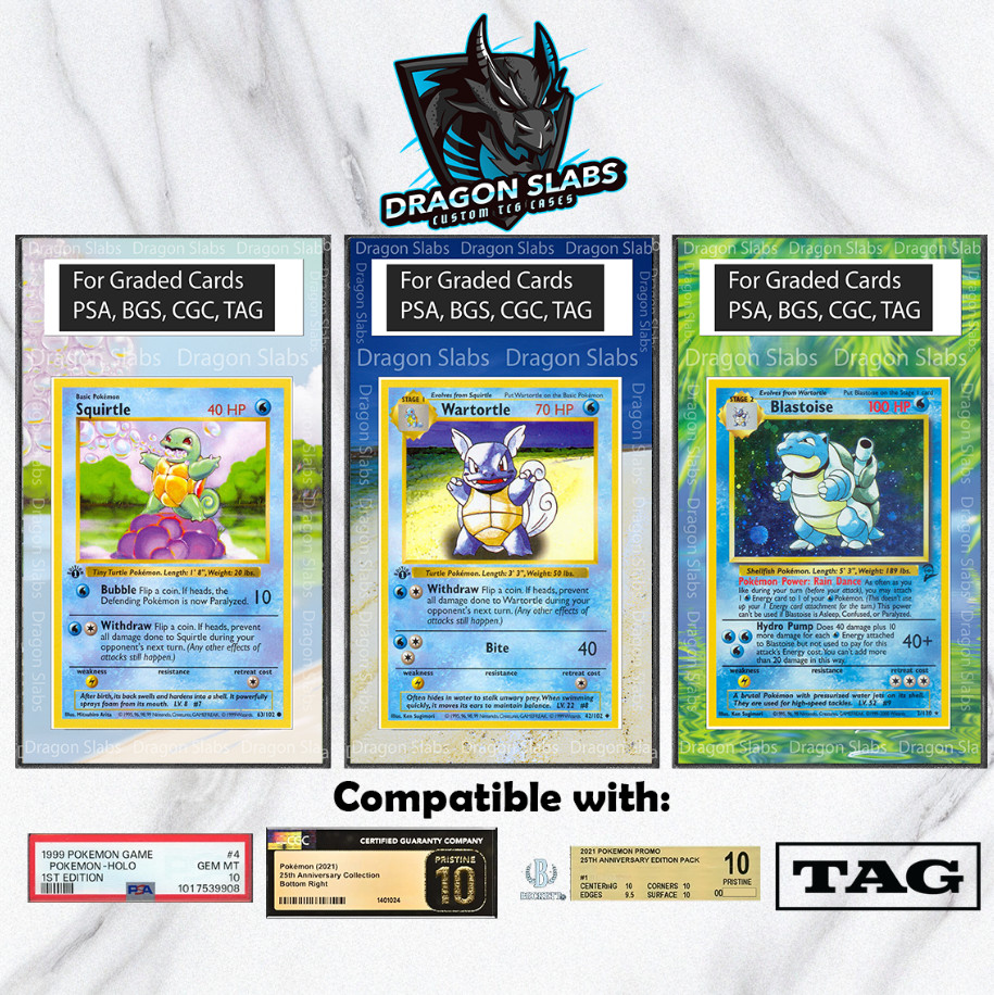 x3 Pokemon Squirtle Wartortle Blastoise Base Set PSA BGS CGC TAG Extended Art x3 Pokemon Squirtle Wartortle Blastoise Base Set PSA BGS CGC TAG Extended Art