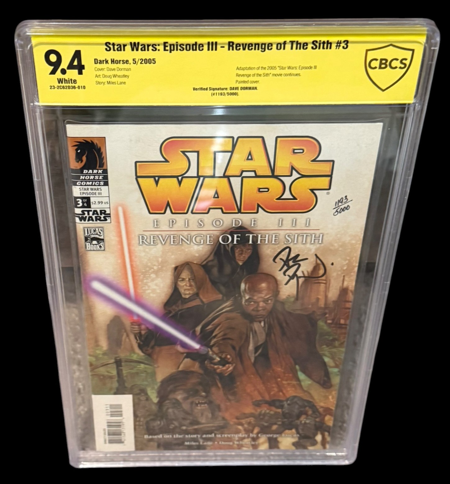 Star Wars Episode III Revenge of the Sith #3 CBCS 9.4 SS Dave Dorman Signed