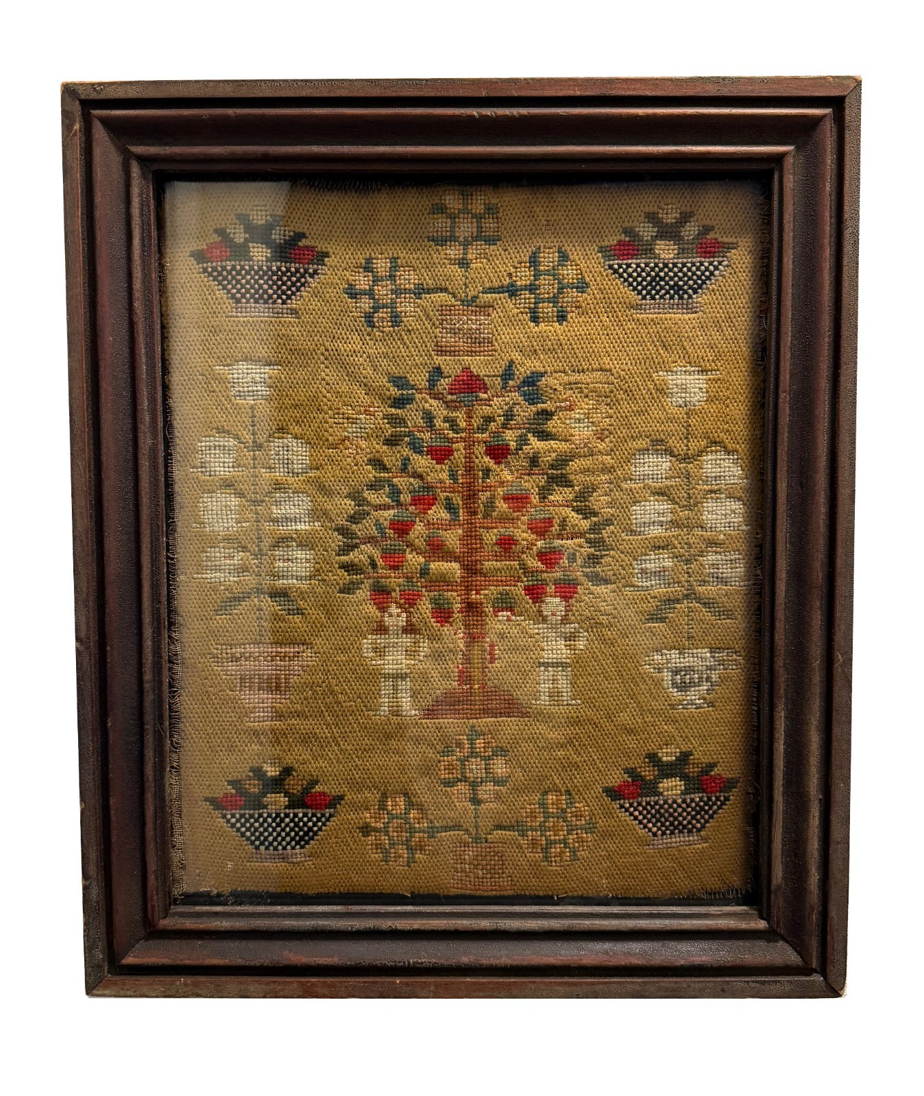 Early 1800s ADAM & EVE Schoolgirl Antique Needlework Sampler Folk Art Primitive Early 1800s ADAM & EVE Schoolgirl Antique Needlework Sampler Folk Art Primitive