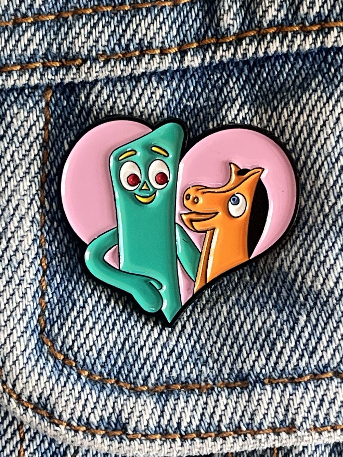 The Gumby Show - Gumby And Pokey The Horse Cute Retro Heart Enamel Pin