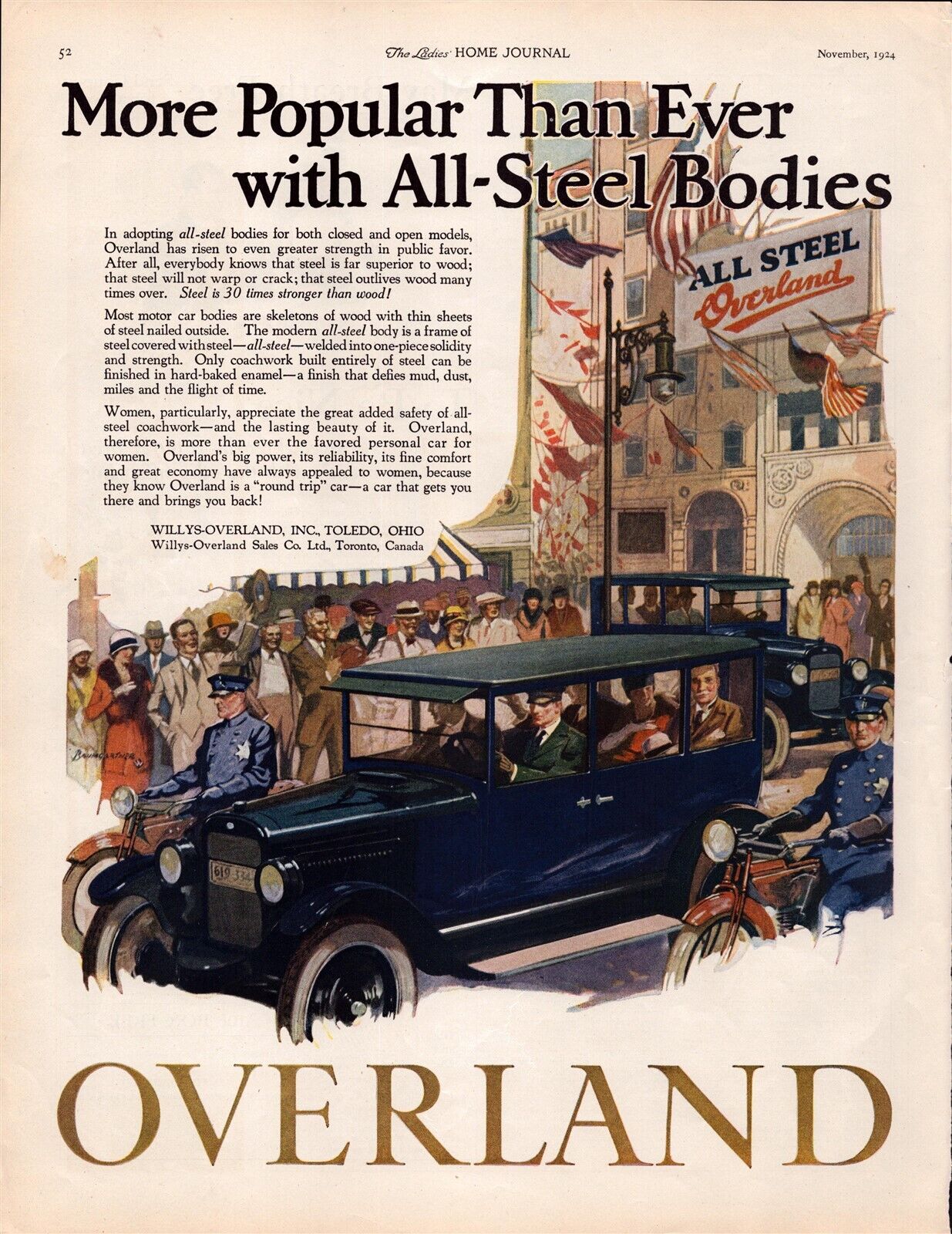 1924 Willys-Overland Automobile All-Steel Coachwork Power Vintage Print Ad L4