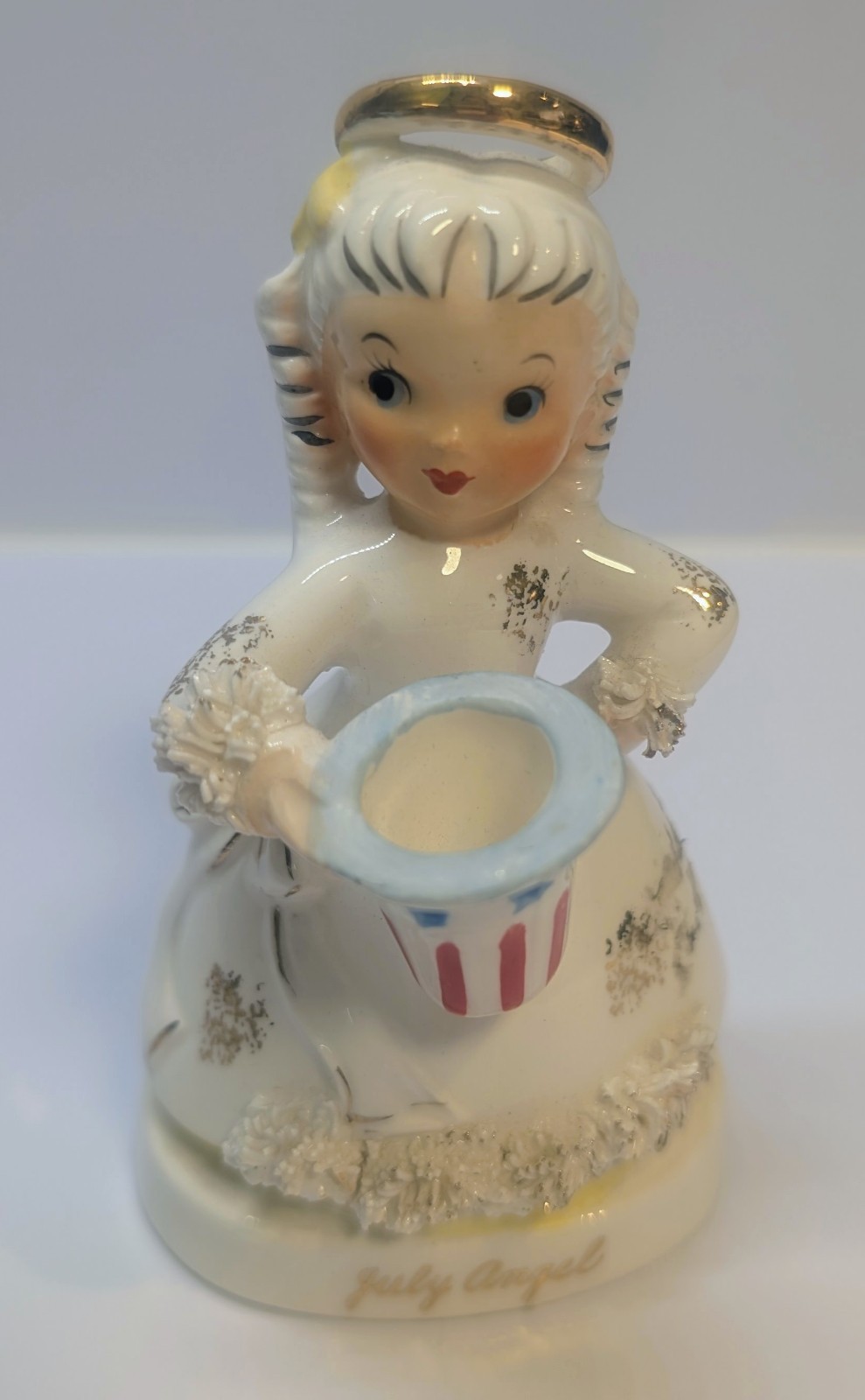 Vintage July Angel Spaghetti Hair Angel Birthday Figurine 4.5 in. - no wings Vintage July Angel Spaghetti Hair Angel Birthday Figurine 4.5 in. - no wings