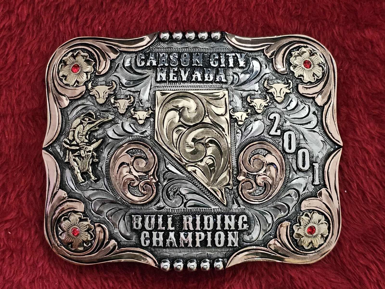 Bull Riding RODEO☆X~TREME☆2001☆CHAMPION TROPHY BUCKLE☆Carson City NV☆Rare☆W12