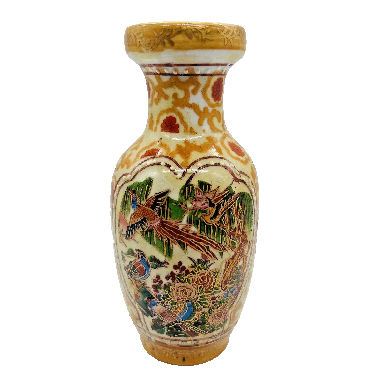 Chinese Porcelain Vase Vintage Hand Painted Magpies Peacocks Chrysanthemum 6\