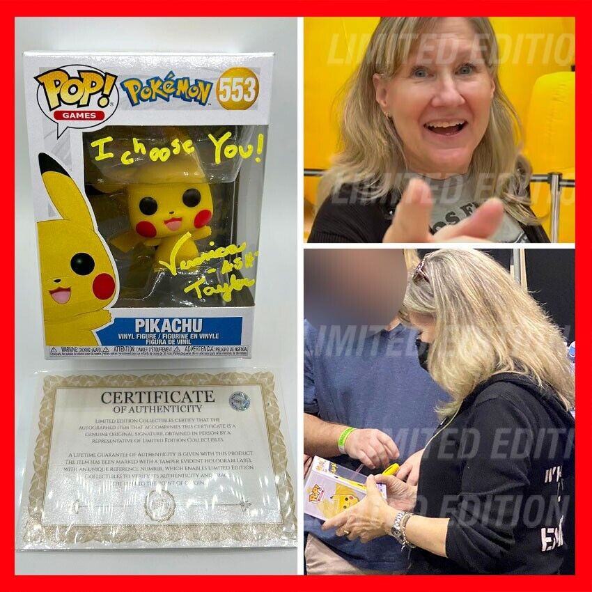 VERONICA TAYLOR SIGNED Pikachu Pokemon Funko Pop #553 Ash - with COA & PIC