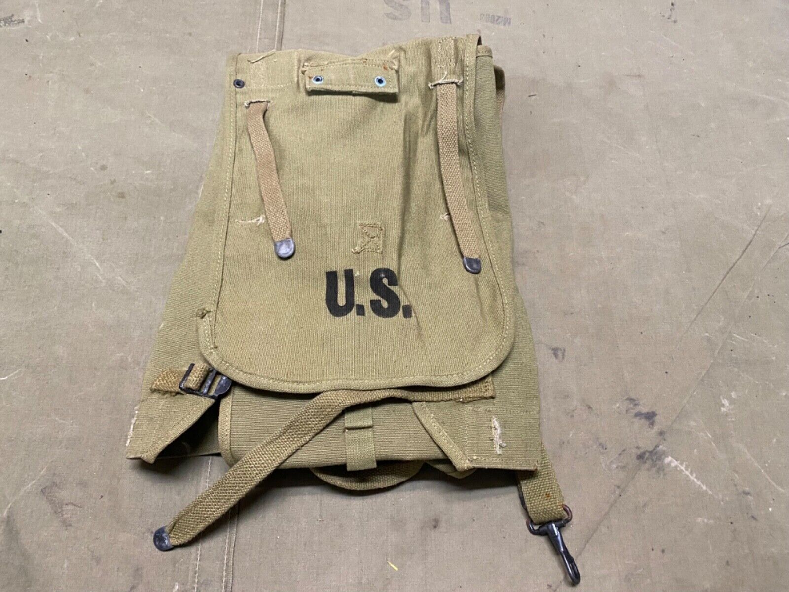 ORIGINAL WWII US ARMY M1928 COMBAT FIELD HAVERSACK BACKPACK-OD#3
