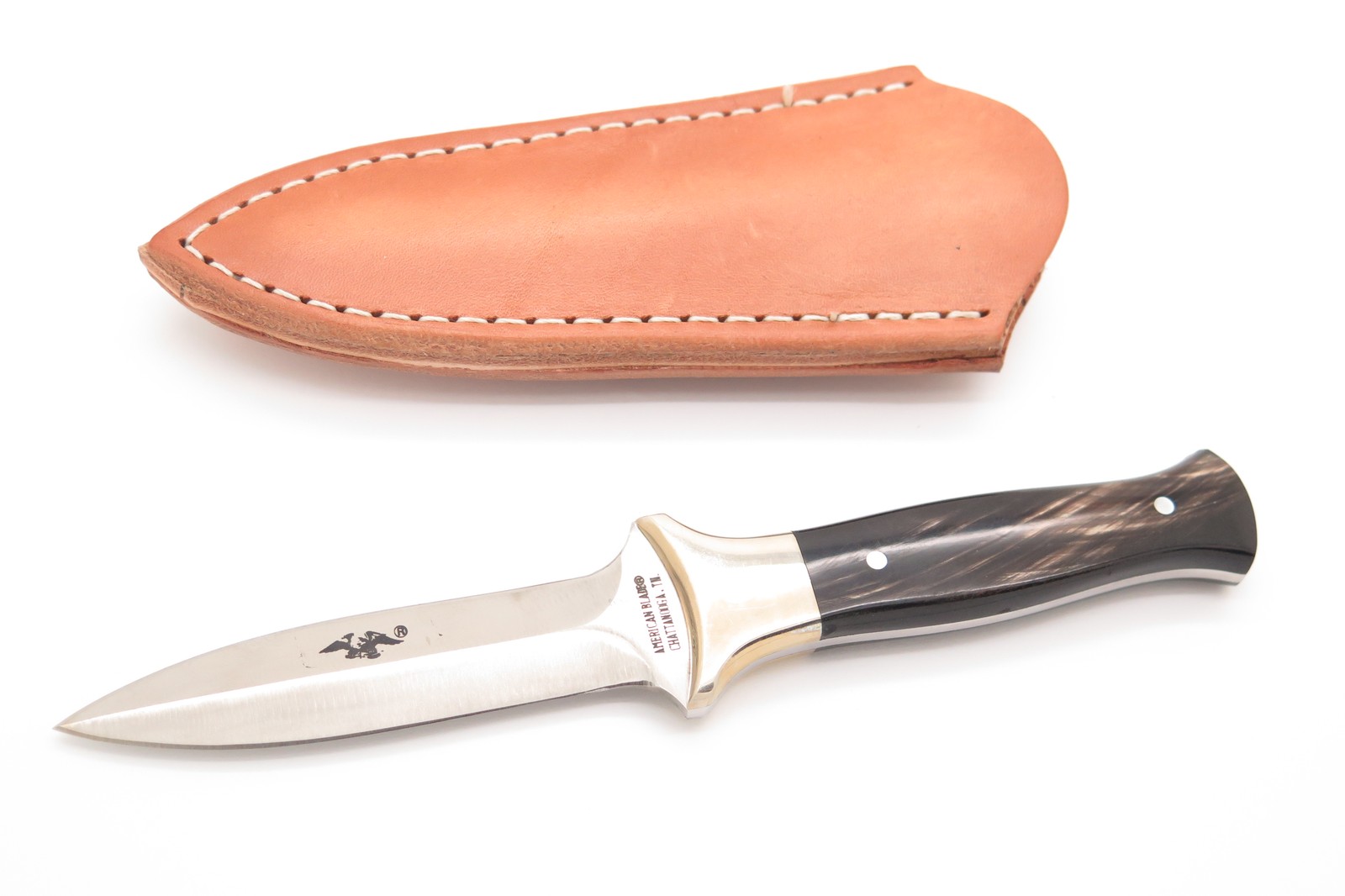 Vtg Parker American Blade Seki Japan Fukuta AUS6 Buffalo Fixed Dagger Knife Vtg Parker American Blade Seki Japan Fukuta AUS6 Buffalo Fixed Dagger Knife