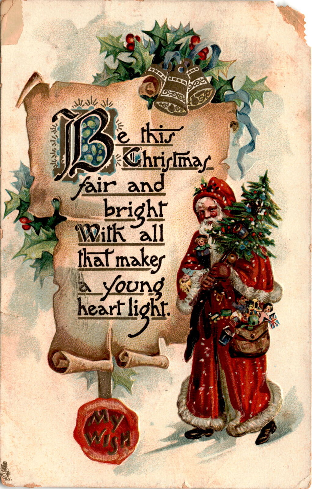 Christmas festive Santa Claus scroll design Raphael Tuck Postcard