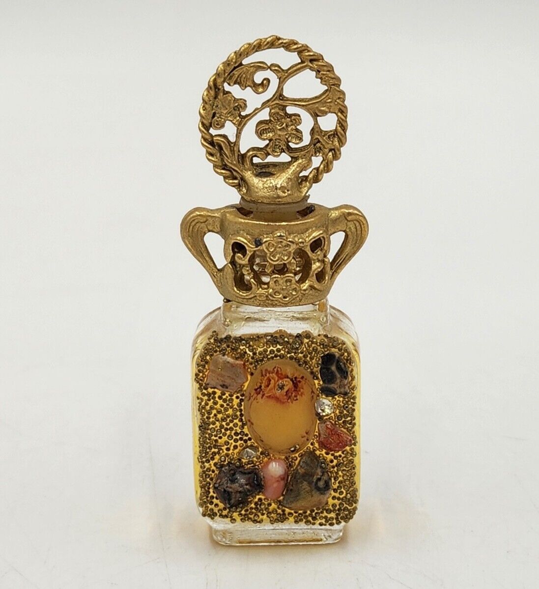 Vintage ADRIAN Designs Ornate Mini Perfume Necklace Jeweled 24K GP Handmade USA