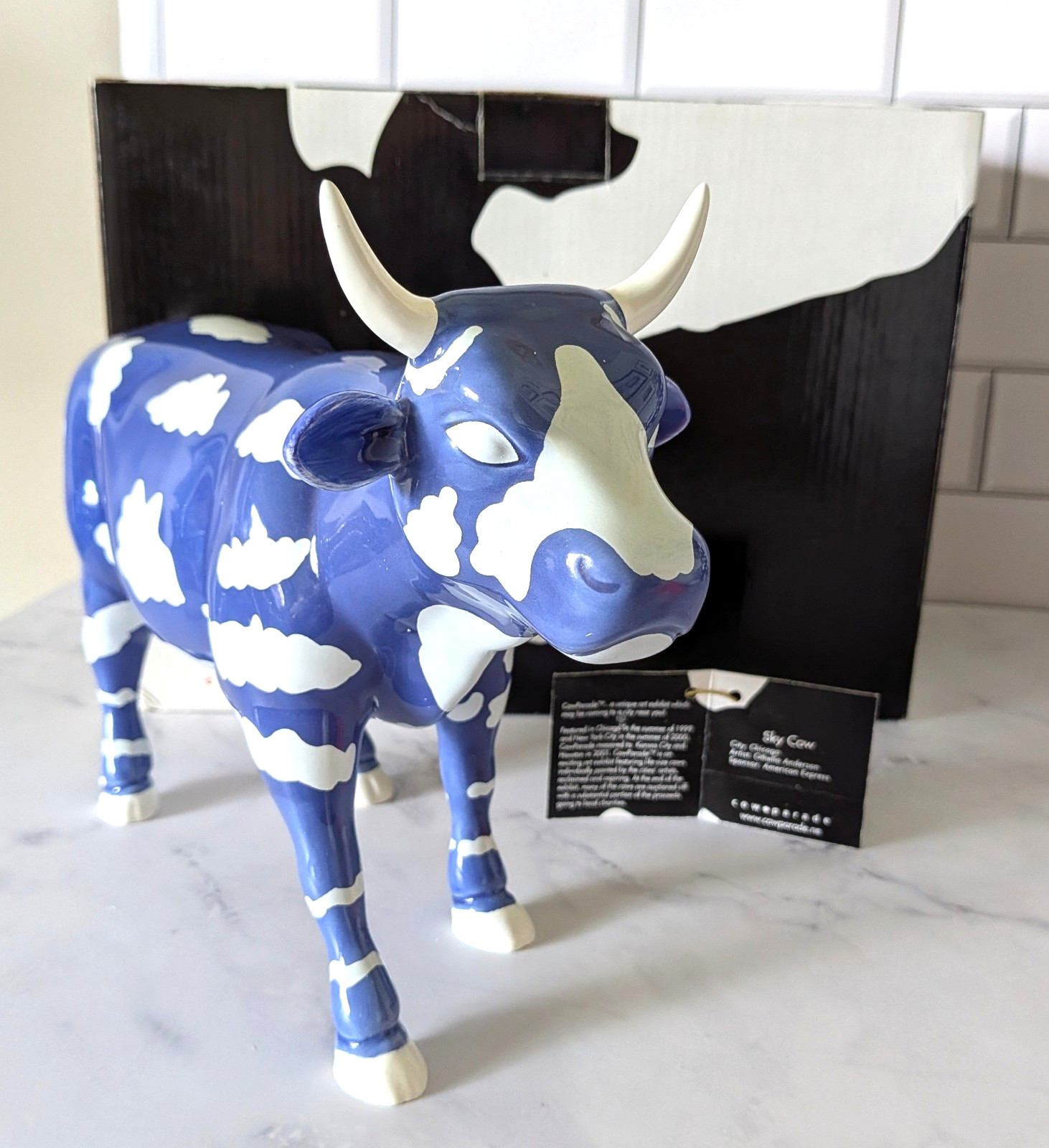 Rare Large Museum Size Cow Parade Sky Cow Blue White Box & Tag Chicago 2000 NEW Rare Large Museum Size Cow Parade Sky Cow Blue White Box & Tag Chicago 2000 NEW