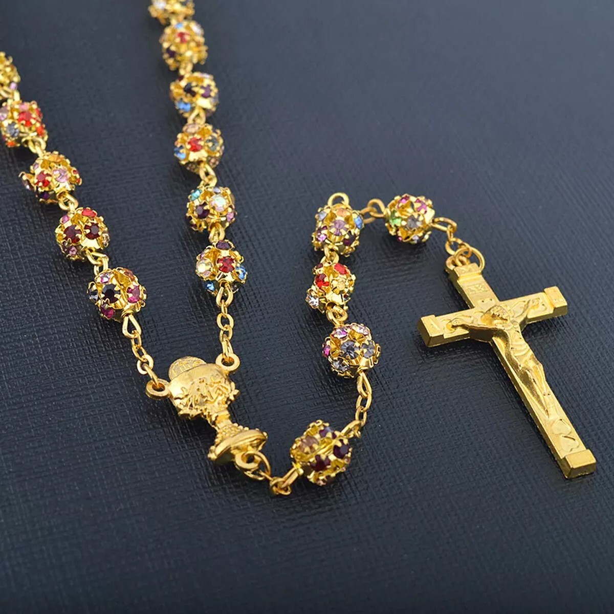Catholic Town Rhinestone rosary with Chalice center piece ( CTRCHCDB-G )