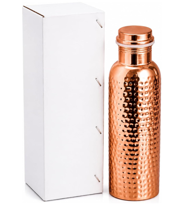Pure Copper Water Bottle For Ayurveda Health Benefits 1000ml Hammered
